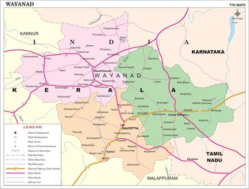 Map of Wayanad district, Kerala