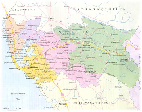 Kollam district map
