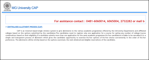 M G University centralized allotment process (CAP 2014) from 16th May