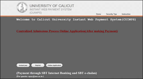 Calicut University Centralized Admissions Process (CAP) 2014 Important instructions