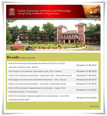 CUSAT B Tech 8th semester result 2014 to be published today