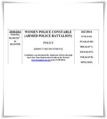 Kerala PSC women police constable 2014 exam syllabus