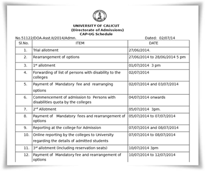 Calicut University degree second allotment 2014 to be published today