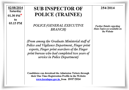 Kerala PSC Sub Inspector of Police Exam 2014 – Preparation Tips