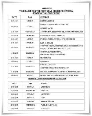 Kerala Plus One Examination 2015 Timetable Published