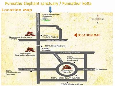 rout map to punnathur elephant sanctuary