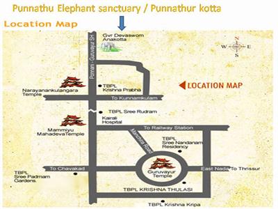 rout map to punnathur elephant sanctuary